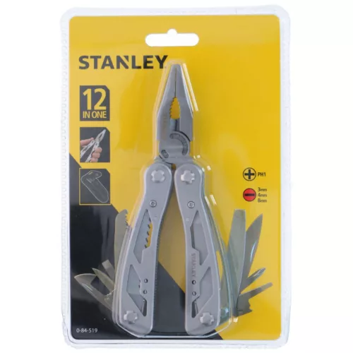 STANLEY 0-84-519 multifunkciós szerszám, 12 in 1, fogó, csavarhúzó, kés, reszelő, tartótok
