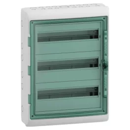   Schneider KAEDRA Kiselosztó, átlátszó ajtó, falon kívüli, 3x18 modul, szürke, 13436
