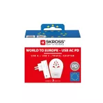 SKROSS 1.500295-E utazó adapter, World to Europe", USB-C + USB-A 20W PD gyorstöltés"