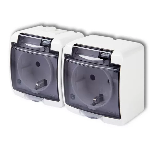 Aquastar 2-es földelt dugalj, átlátszó csapfedeles, IP54, fehér, 22121
