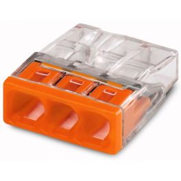   WAGO COMPACT vezeték összekötő 3x0,5-2,5 mm2 tömör vezetékhez, átlátszó házban, narancssárga fedéllel 2273-203