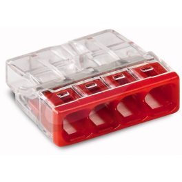   WAGO COMPACT vezeték összekötő 4x0,5-2,5 mm2 tömör vezetékhez, átlátszó házban, piros fedéllel 2273-204