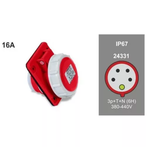 FAMATEL ipari beépíthető dugalj 3P+N+F 380V 16A IP67, 24331, Famatel S.A