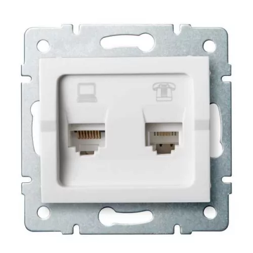 Kanlux 25112 LOGI 02-1430-002 fehér adat-telefoncsatlakozó aljzat (RJ45 Cat 5e+RJ11)