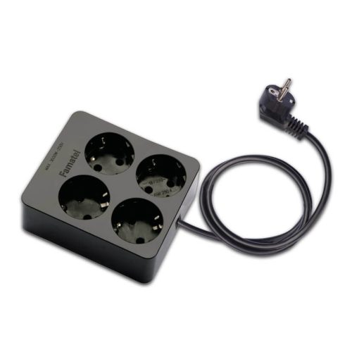 Földelt szerelt elosztó 1,5m vezeték négyes négyzet fekete 16A-250V, 2514-N, Famatel S.A