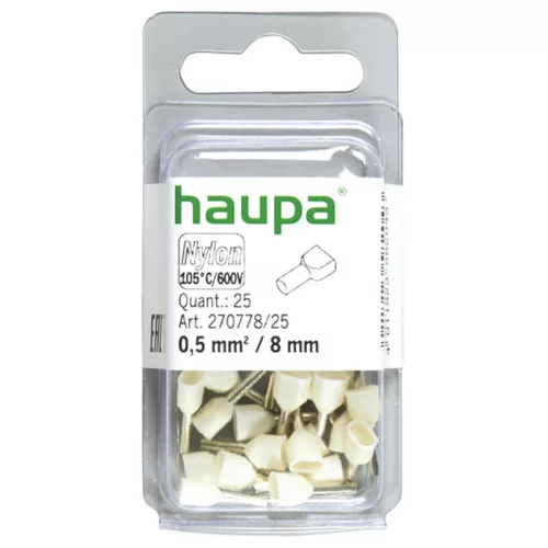 HAUPA Érvéghüvely iker 2* 0,5/ 8 fehér 270778/25 SmallPack Haupa (25db/bliszter)