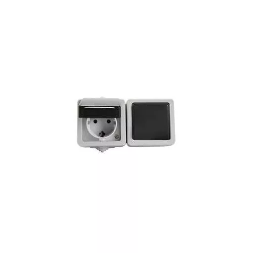 Kanlux 27132 TEKNO 05-3128-143 fekete  vízszintes ,Egypólusú kapcsoló + Schuko dugalj, gyermekvédelemmel IP54