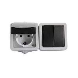   Kanlux 27133 TEKNO 05-3528-143 fekete csillárkapcsoló + Schuko dugalj, vízszintes, gyermekvédelemmel IP54