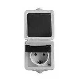   Kanlux 27135 TEKNO 05-3129-143 fekete függőleges Egypólusú kapcsoló + Schuko dugalj, gyermekvédelemmel IP54