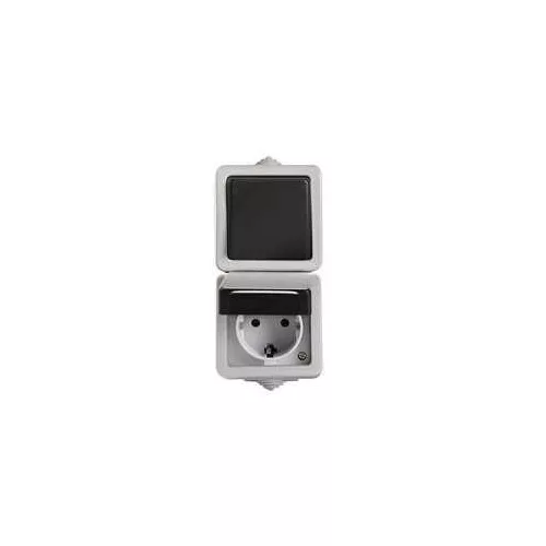Kanlux 27135 TEKNO 05-3129-143 fekete függőleges Egypólusú kapcsoló + Schuko dugalj, gyermekvédelemmel IP54