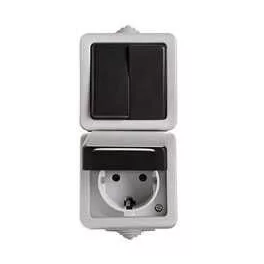   Kanlux 27136 TEKNO 05-3529-143 fekete Csillárkapcsoló + Schuko dugalj, függőleges, gyermekvédelemmel IP54