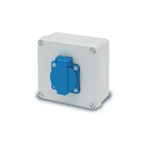 Szerelt doboz 100x100x55mm, 1db házt. aljzat, 16A, IP44, 3061, Famatel S.A