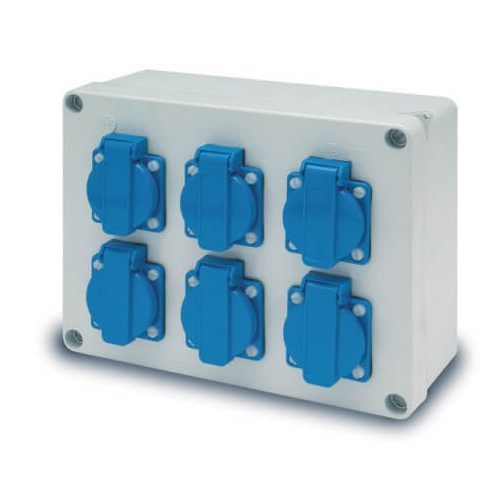 Szerelt ipari doboz 3074 + 6db házt. alj 16A, IP44, 3066, Famatel S.A