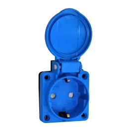   TP Electric Beépíthető műanyag dugalj csapfedeles kék 16A, gyermekvédelemmel (IP54) csavaros bekötéssel 3101-332-0900