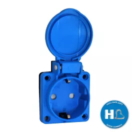   TP Electric Beépíthető műanyag dugalj csapfedeles kék 16A, gyermekvédelemmel (IP54) gyors bekötéssel 3101-336-0900