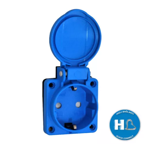 TP Electric Beépíthető műanyag dugalj csapfedeles kék 16A, gyermekvédelemmel (IP54) gyors bekötéssel 3101-336-0900