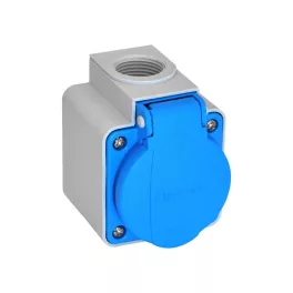   TP Electric Felületre építhető műanyag dugalj csapfedeles kék 16A csavaros bekötéssel (IP54) 3101-410-0900