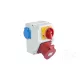 TP Electric Szerelt ipari doboz 120×170mm IP44 aljzat 5x32A (75x75)x1+kapcsoló+kék dugalj 2 3317-002-7001H