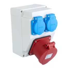   TP Electric Szerelt ipari doboz 120×170mm IP44 3 fázisú (75x75) aljzat 5x32A 1db+1 fázisú kék aljzat 2 db 3317-200-7000H