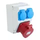 TP Electric Szerelt ipari doboz 120×170mm IP44 3 fázisú (75x75) aljzat 5x32A 1db+1 fázisú kék aljzat 2 db 3317-200-7000H