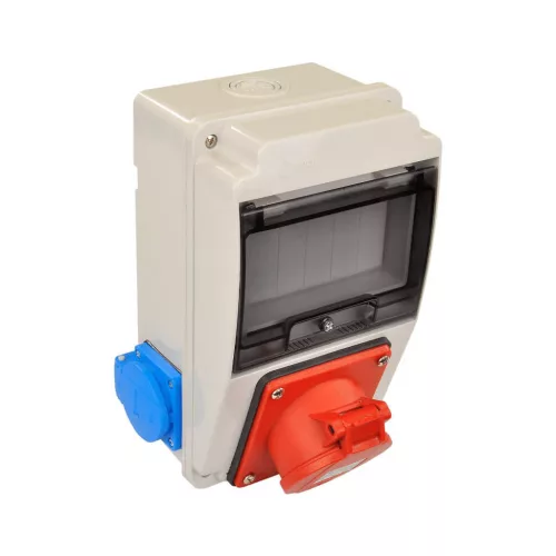 TP Electric Ipari doboz szerelt 130x220 1x(4P32A) + 2x(2P+F) oldalsó IP44 3318-002-2600