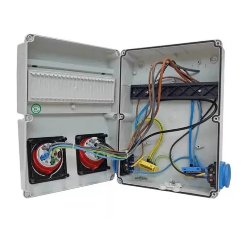 TP Electric Ipari doboz szerelt 220x300,1x(5P16A)+1x(5P32A)+2x(2P+F)oldalsó Vezetékelve 3320-111-0003
