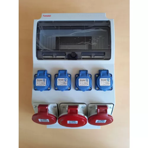 Szerelt 12 modulos ipari doboz 4db HT, 2db 5P 16A, 1db 5P32A  IP44, 3959_66, Famatel S.A