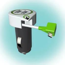   SAL 3.100110 autós USB töltő, 2 USB aljzat, 1 kihúzható micro USB csatlakozó, 3.1 A megosztott, 3_100110