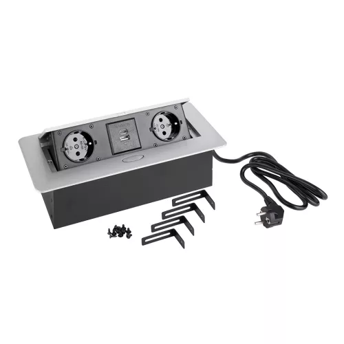 Strong Elektromos aljzat 2x 230V, 2x USB A/C, Schuko, 265x130x68 mm nemesacél szín 405245