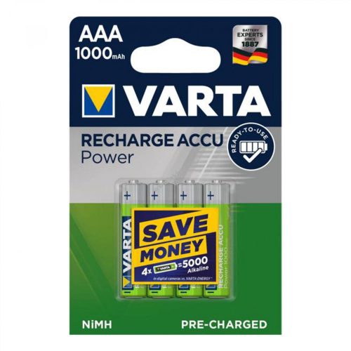 VARTA 5703 akkumulátor AAA, NiMH akkumulátor, mini ceruza, 1000 mAh kapacitás, RTU - feltöltött és használatra kész, 4 db/csomag, 5703