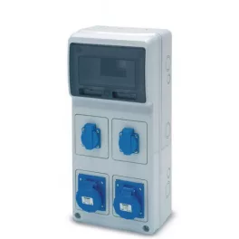   ACQUA doboz 8 modul - 2db házt. aljzat - 2db 2P+F 16A ipari alj (23230) IP44, 6502, Famatel S.A