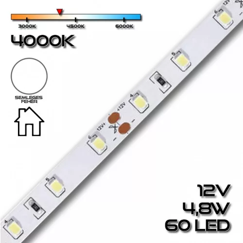 LEDSZALAG 2835WN 60led/m IP20 4000K 300lm 4,8W/m természetes fehér 70120