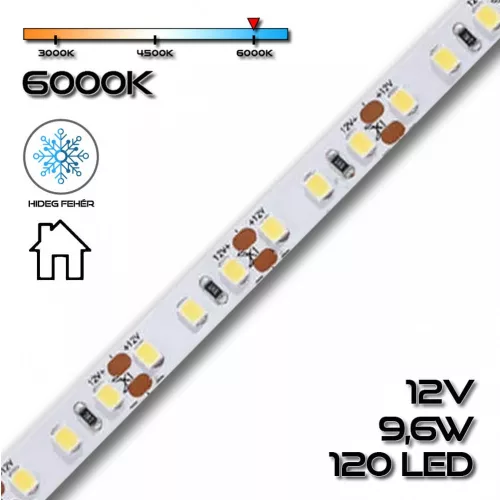 LEDSZALAG 2835WN 120led/m IP20 6000K 660lm 9,6W/m hideg fehér 70210