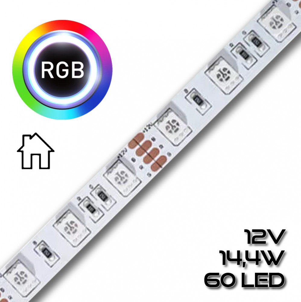 Ruban LED LUXEN 12V 60led/m RGB multi-couleurs 14,4W/m 720Lm/m IP20 5m