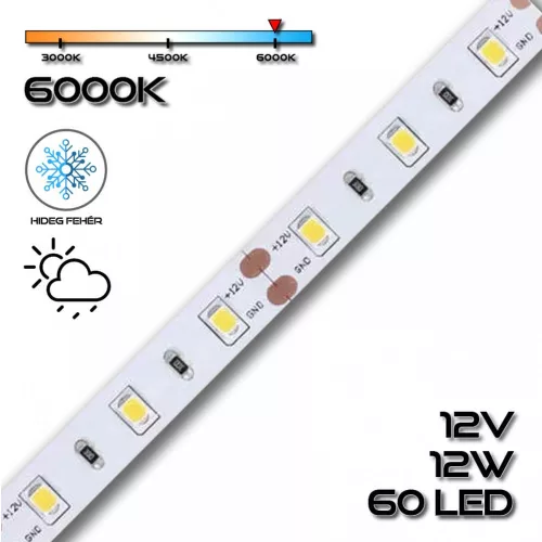 LEDSZALAG 2835WN 60led/m IP65 6000K 1260lm 12W/m hideg fehér 70612 szilikon