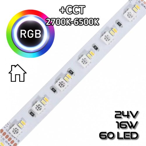 LEDSZALAG RGB+CCT 2700K-6500K 60led/m IP20 24V színes 16W/m 70671