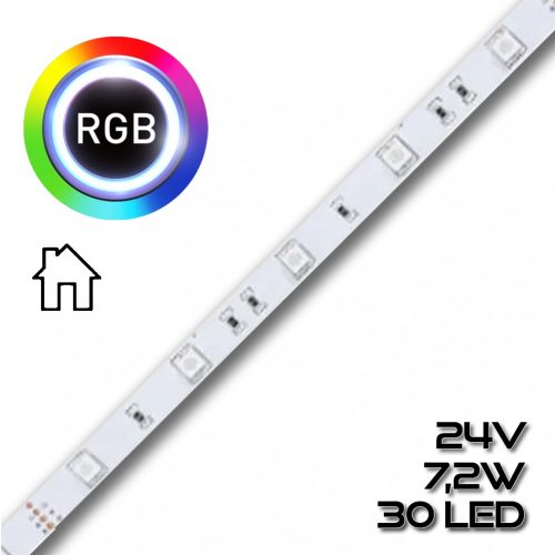 LEDSZALAG RGB 5050smd 30led/m IP20 24V színes 7,2W/m RGB 72360