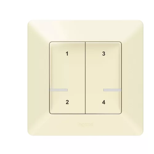 Legrand Valena Life okos forgatókönyv kapcsoló (távvezérlő) Home + Control alkalmazásban beállított 4 db egyedi forgatókönyv indítására; díszítőkerettel, elemmel és kétoldalú ragasztóval szállítva elefántcsont, Legrand 752268
