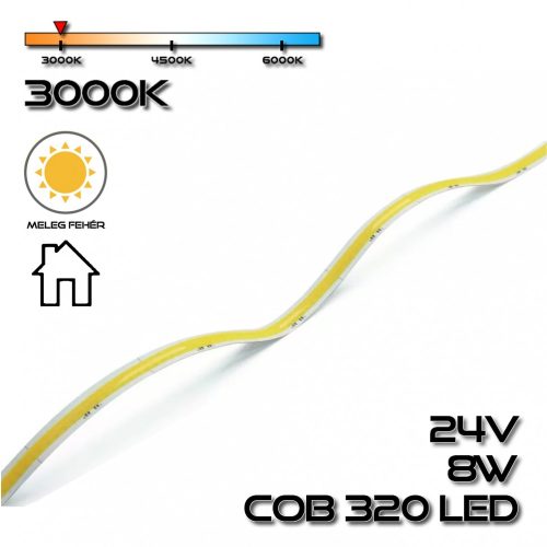 COB LEDSZALAG 320 led/m IP20 24V, 8W/m 760lm, 2800-3200K meleg fehér 75230