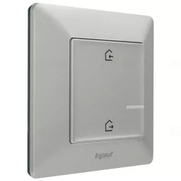   Legrand Valena Life okos forgatókönyv kapcsoló (távvezérlő) Home + Control alkalmazásban beállított érkezés / távozás forgatókönyvek indítására; díszítőkerettel, elemmel és kétoldalú ragasztóval szállítva alumínium, Legrand 752386