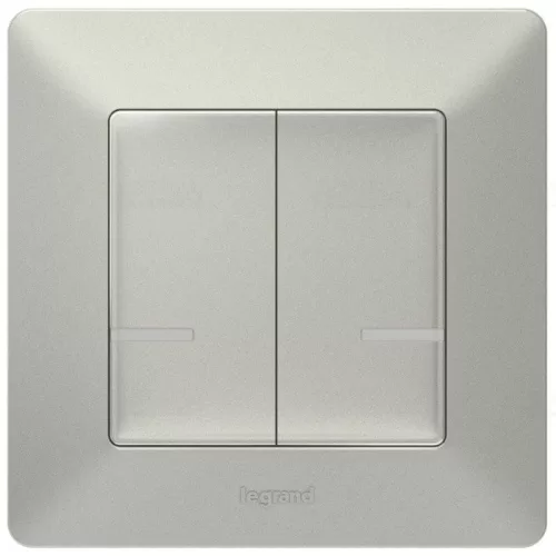 Legrand Valena Life okos dupla kapcsoló (távvezérlő) 2 csoport vezetékes okos eszköz távvezérlésére alkalmas (egypólusú kapcsoló, mikromodul, csatlakozóaljzat…stb); díszítőkerettel, elemmel és kétoldalú ragasztóval szállítva alumínium, Legrand 752387