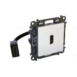   Legrand Valena Life Elővezetékelt HDMI 1.4 típusú csatlakozóaljzat, 15 cm kábellel szállítva, Alumínium, Legrand 753375