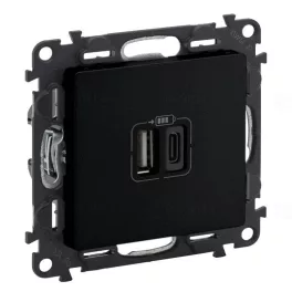   Legrand Valena Life kettős USB-A + USB-C csatlakozóaljzat 3A–15W, fekete, Legrand 756306