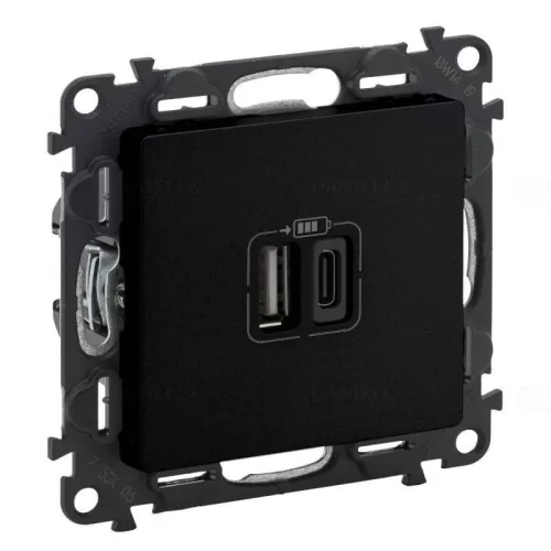 Legrand Valena Life kettős USB-A + USB-C csatlakozóaljzat 3A–15W, fekete, Legrand 756306