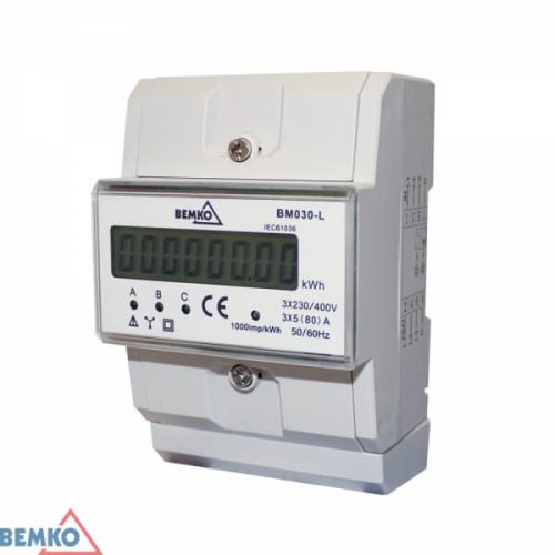 Fogyasztásmérő elektr. kijelzővel 3x5A (80A) 3 fázisú, A30-BM030-L, Bemko