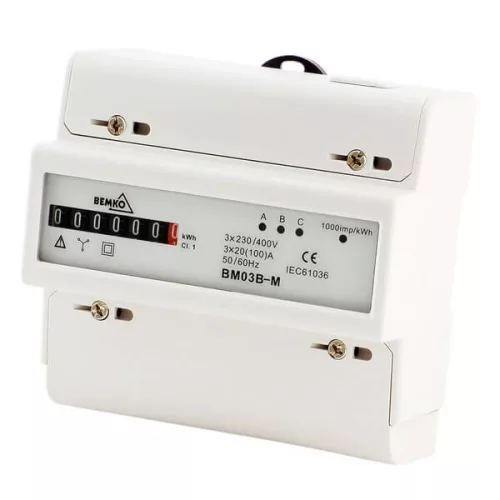 Fogyasztásmérő mech. kijelzővel 3x20A (100A) 3 fázisú, A30-BM03B-M, Bemko