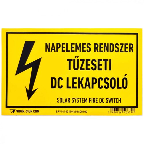 Öntapadó vinil matrica 160x100mm sárga - Napelemes rendszer TŰZESETI DC KAPCSOLÓ