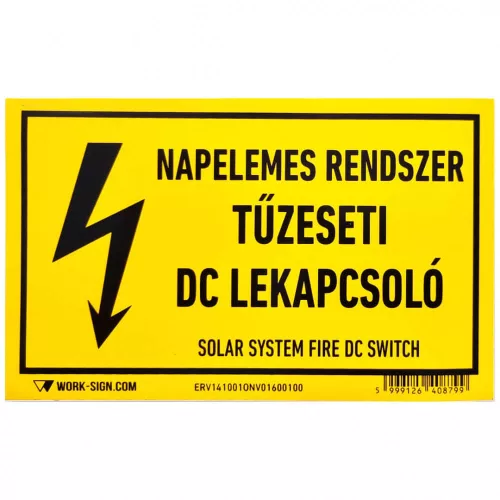 Öntapadó vinil matrica 160x100mm sárga - Napelemes rendszer TŰZESETI DC KAPCSOLÓ