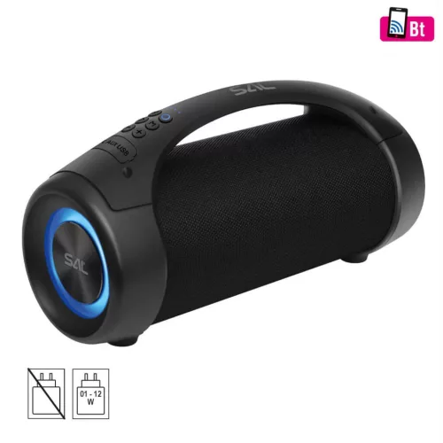 SAL BT 5000 hordozható bluetooth kihangosító, 2 x 25 W, sztereó boombox, FM rádió, USB, microSD, beépített mikrofon, RGB LED, ~30 óra üzemidő, BT_5000