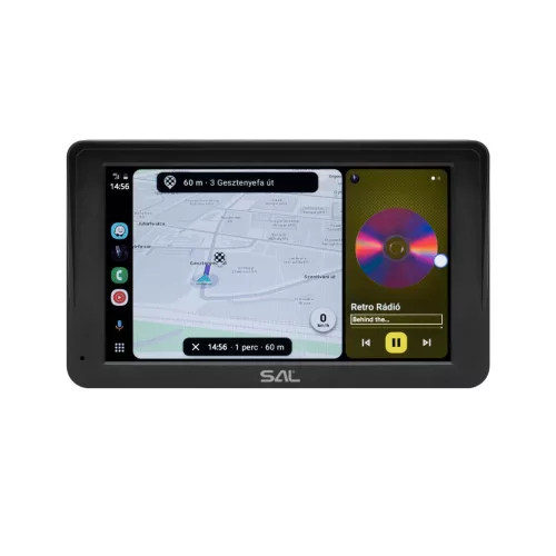 SAL CARPLAY7 autós multimédia központ, 7” IPS LCD érintőképernyő, CarPlay, Android Auto, USB, microSD, Bluetooth, WiFi, beépített hangszóró